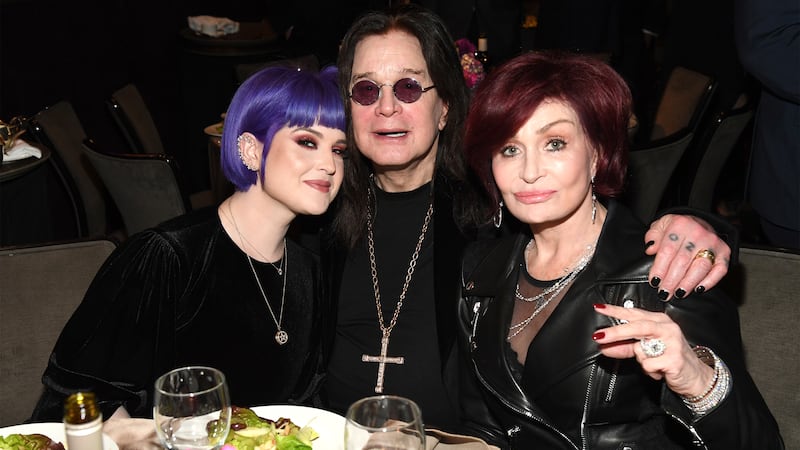 (L-R) Kelly Osbourne, Ozzy Osbourne, and Sharon Osbourne attend the Pre-Grammy Gala on Jan. 25, 2020 in Beverly Hills, California.