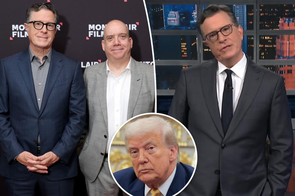Celeb hangout erupts into ‘riot’ of support for Stephen Colbert as he dines with Paul Giamatti after CBS firing