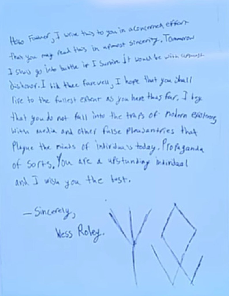 Handwritten farewell letter.