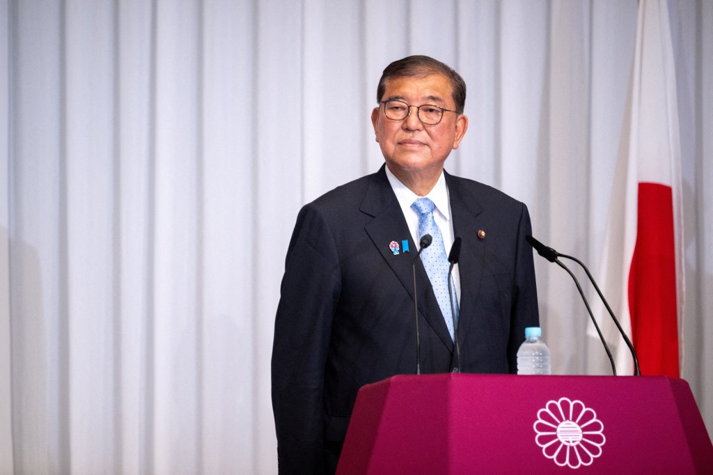 Prime Minister Shigeru Ishiba at a press conference.