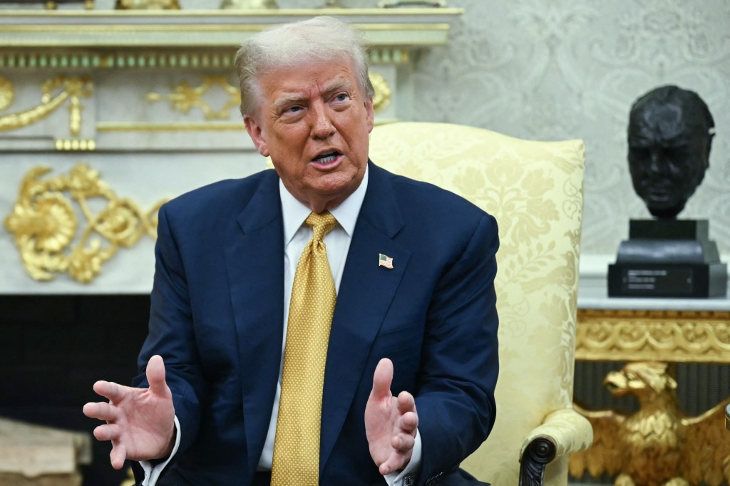 Donald Trump speaking in the Oval Office.