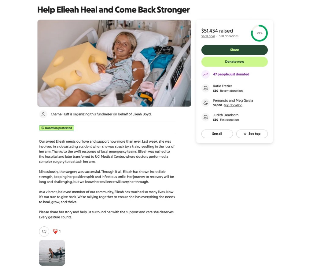 Fundraiser for Elieah Boyd, who lost her arm in a train accident.