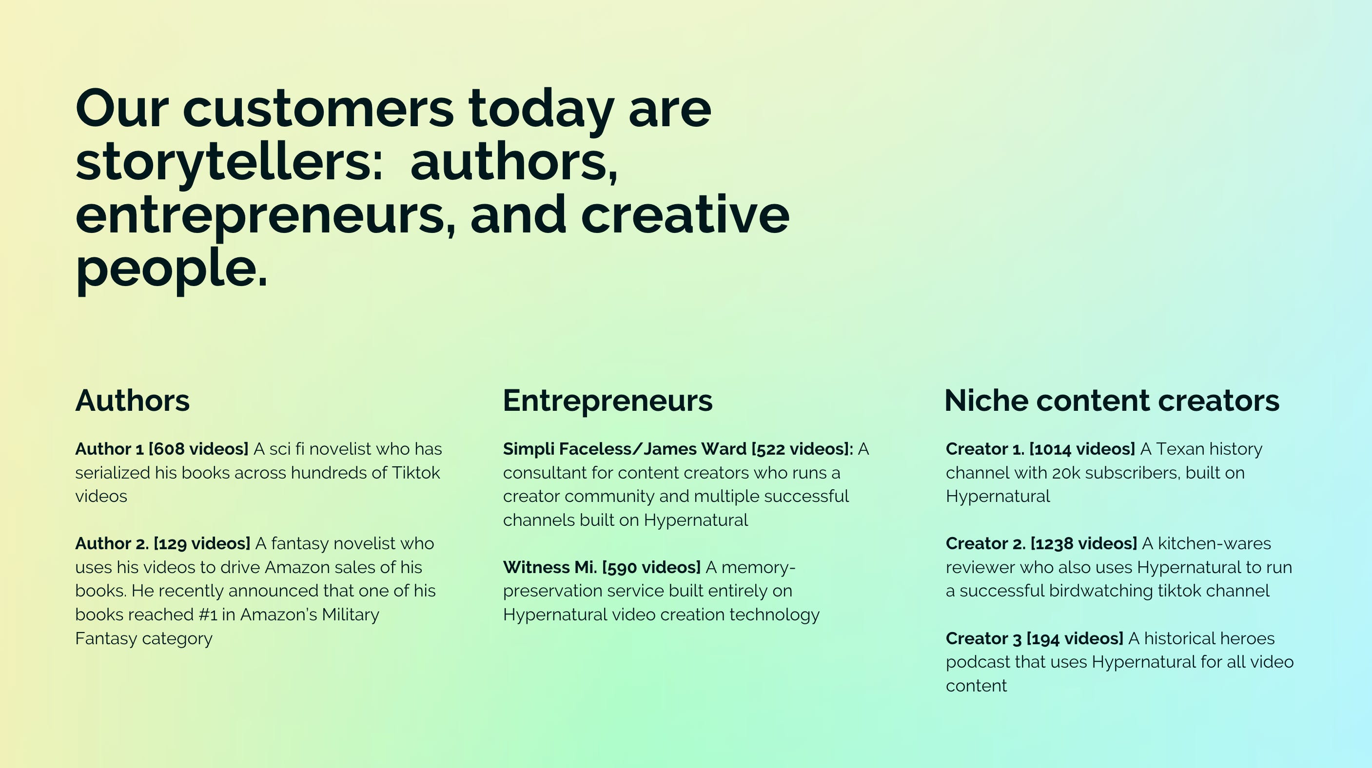 Our customers today are storytellers: authors,