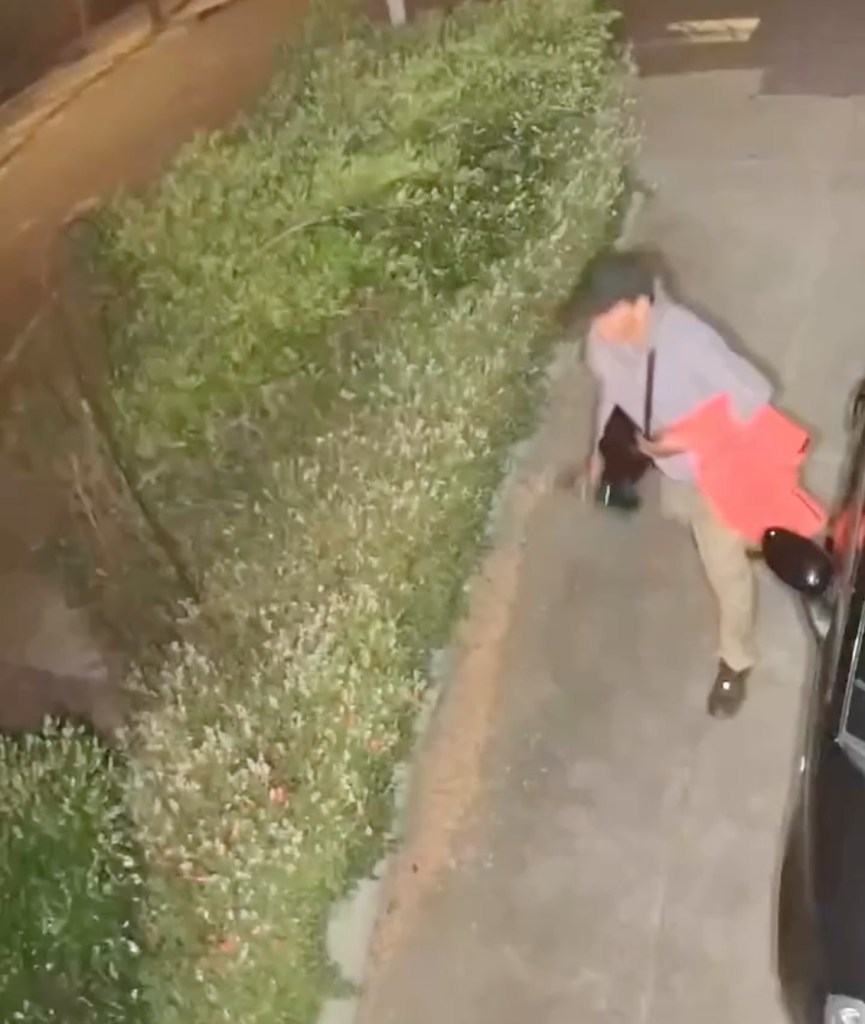 The man ran off when the home's motion-sensor lights turned on, allowing the racoon to escape.