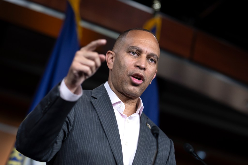 Hakeem Jeffries speaking to reporters.