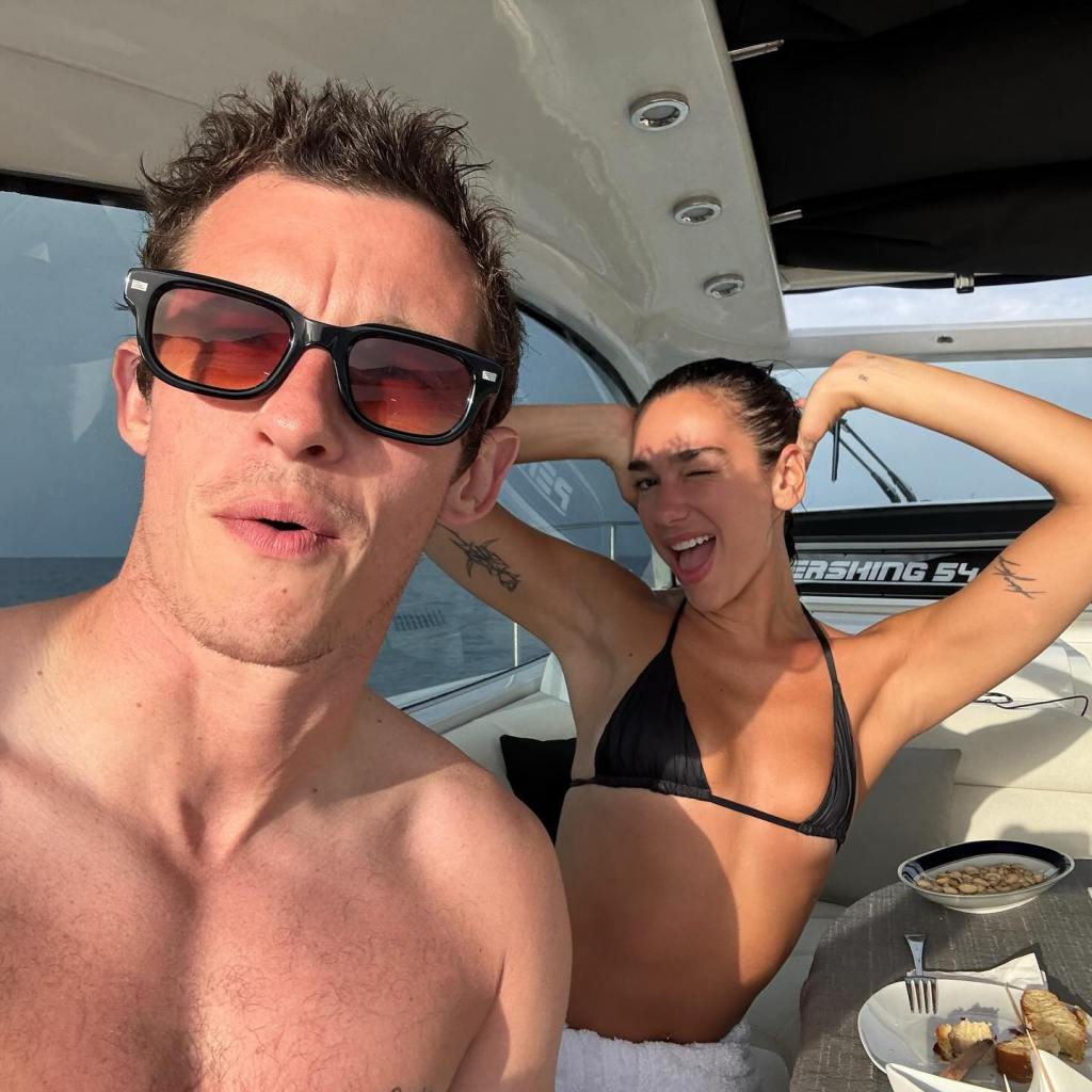 Dua Lipa and Callum Turner enjoy their holiday on a boat.