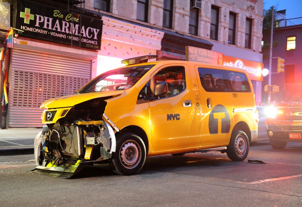 Damaged New York City taxi.