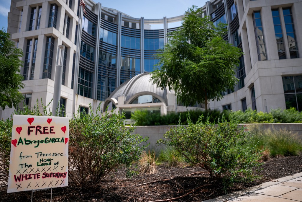 Sign advocating for the release of Kilmar Abrego Garcia.