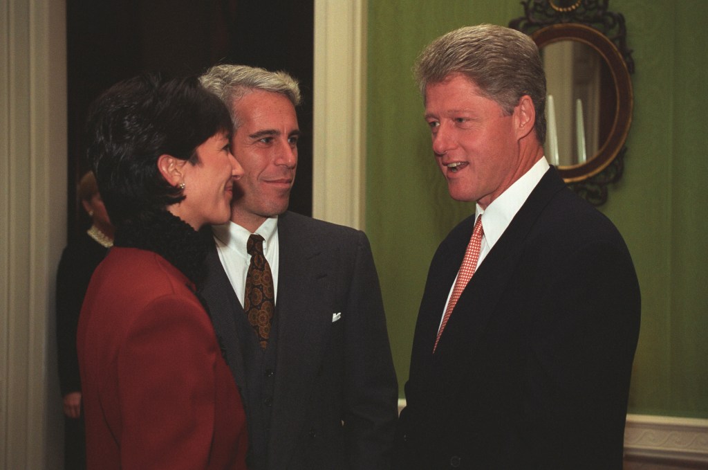 Photo of Jeffrey Epstein and Ghislaine Maxwell with Bill Clinton at the White House.