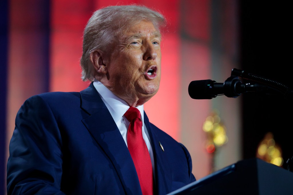 President Trump speaking at an AI summit.