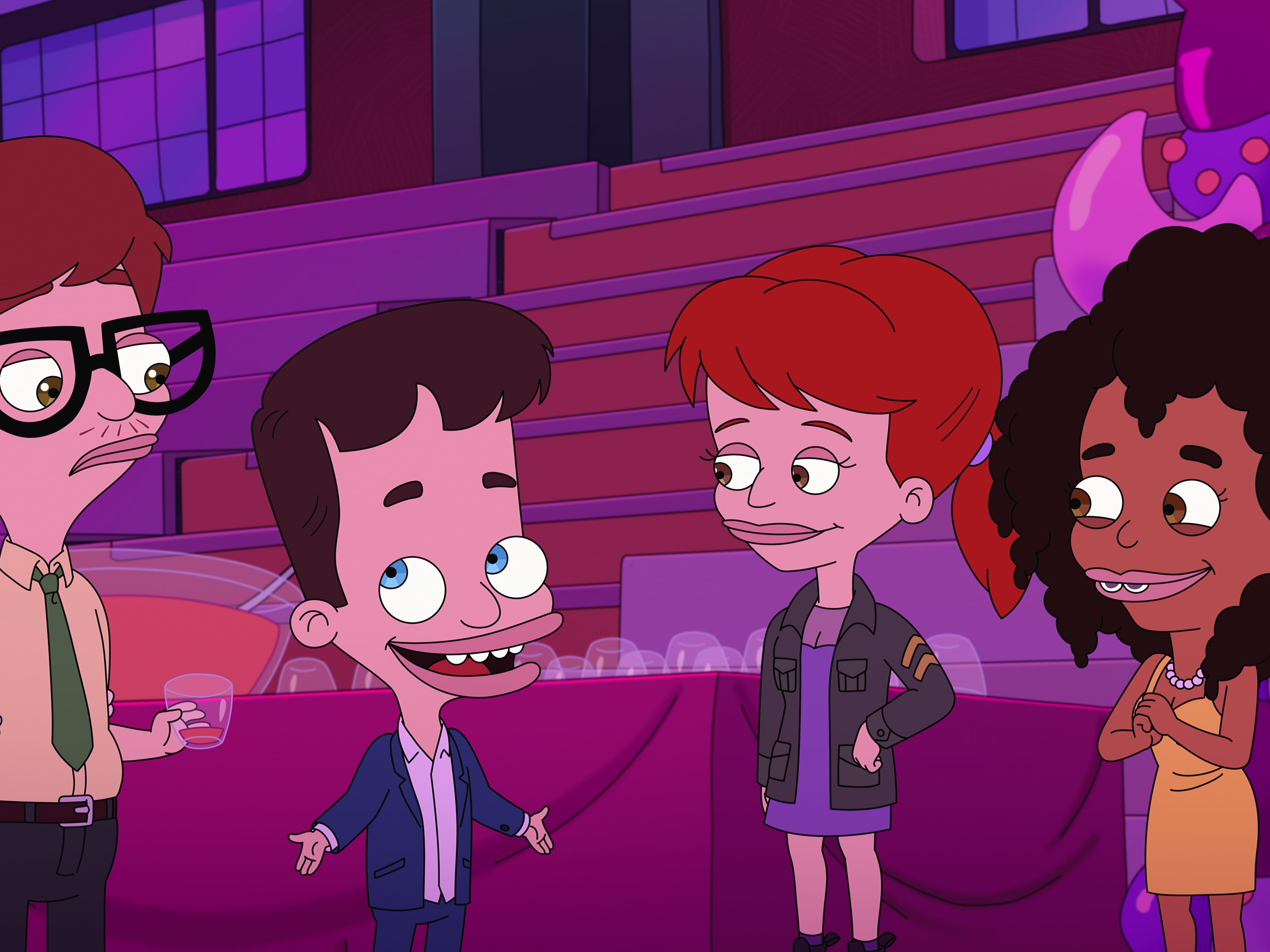 John Mulaney as Andrew Glouberman, Nick Kroll as Nick Birch, Jessi Klein as Jessi Glaser, and Ayo Edebiri as Missy Foreman-Greenwald in season eight of "Big Mouth."