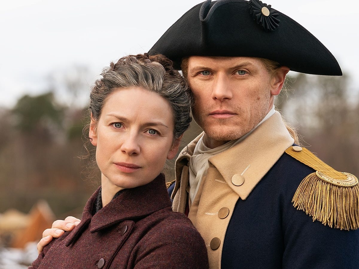 Claire (Caitríona Balfe) and Jamie Fraser (Sam Heughan) in "Outlander" season seven, part two.