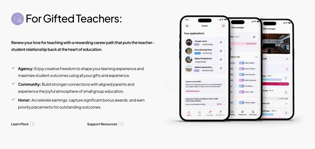 Illustration of app interface showing teacher application process.