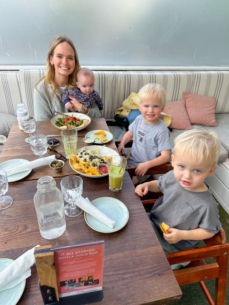 Tory Halpin and her family at a restaurant.
