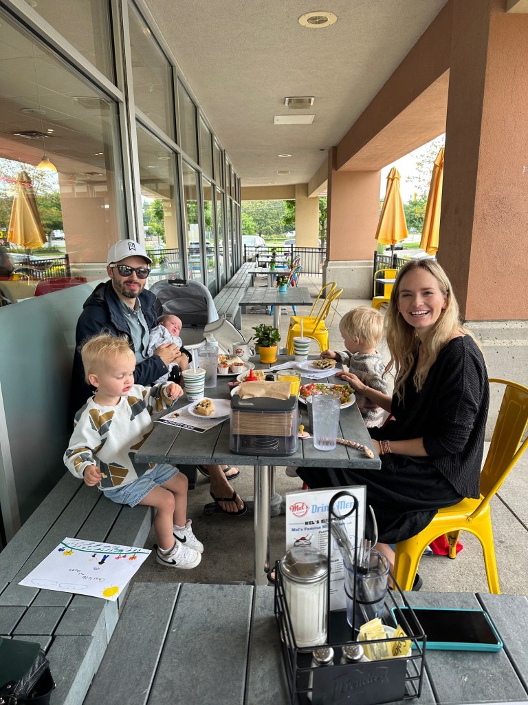 Tory Halpin and her family at a restaurant.