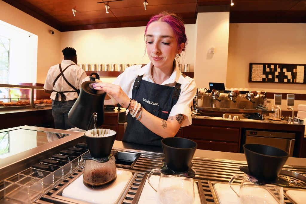 Barista Caitlin Doherty, 26, from Brooklyn, makes a specialty La Negrita coffee