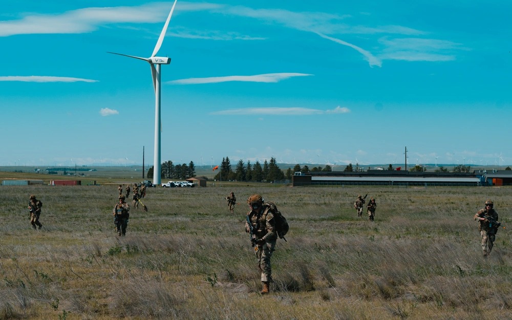 Security forces airmen conducting a mock deployment exercise.