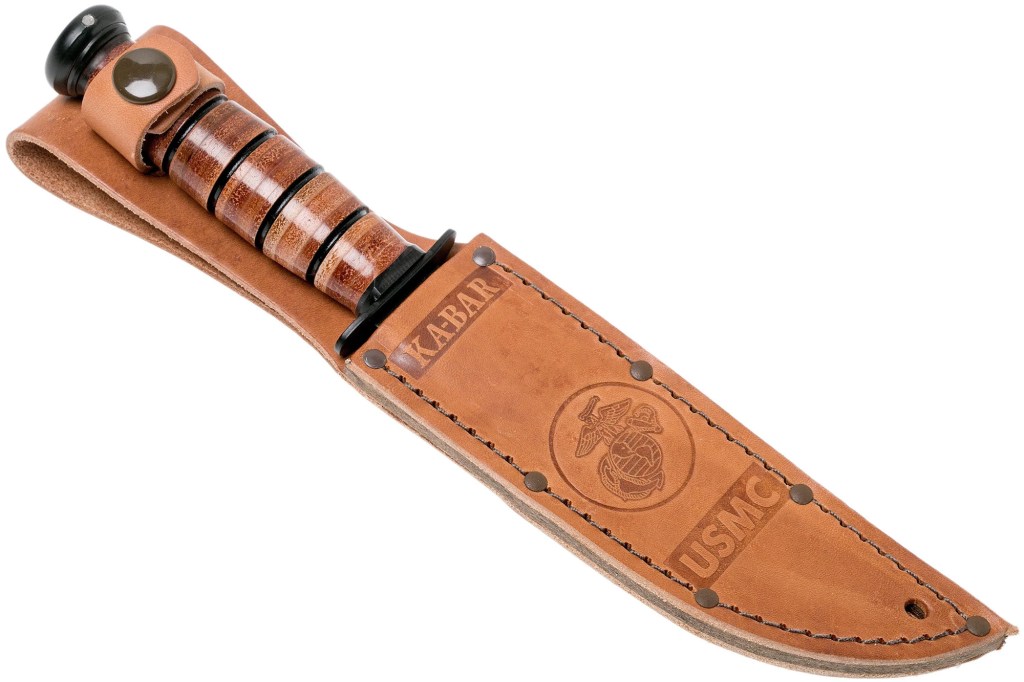 Knife in a leather sheath.