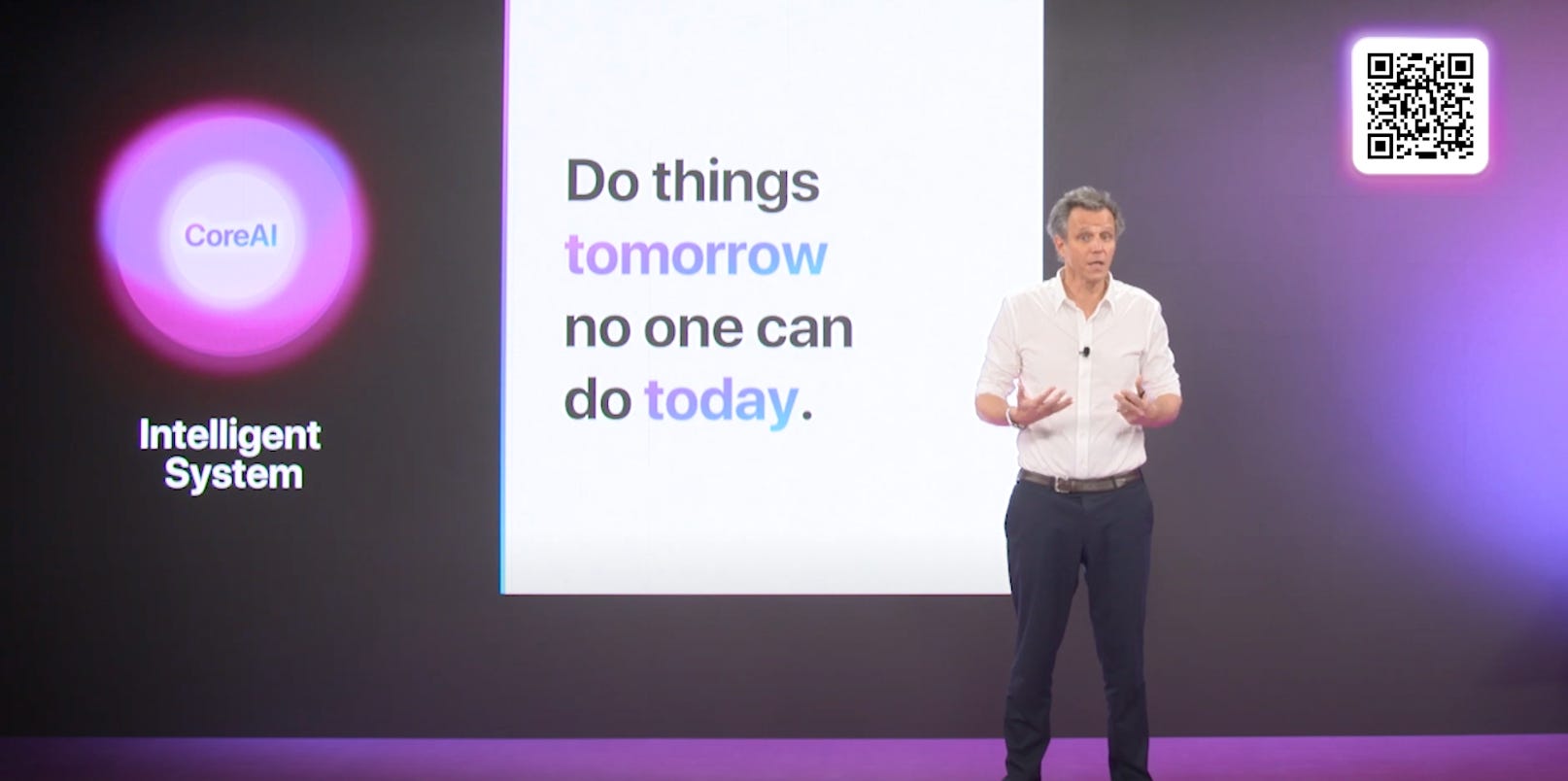 Publicis CEO Arthur Sadoun presenting at the advertising group's CoreAI launch presentation.