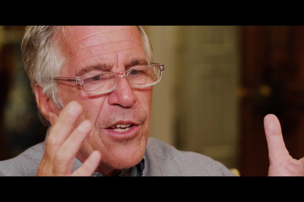 Close-up of Jeffrey Epstein in an interview.