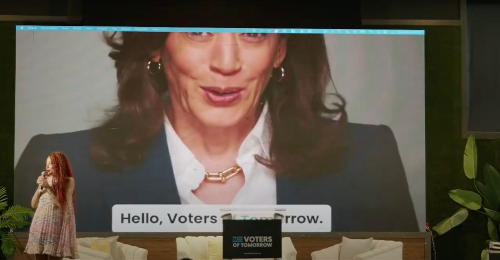 Kamala Harris' pre-recorded address at the Voters of Tomorrow summit.