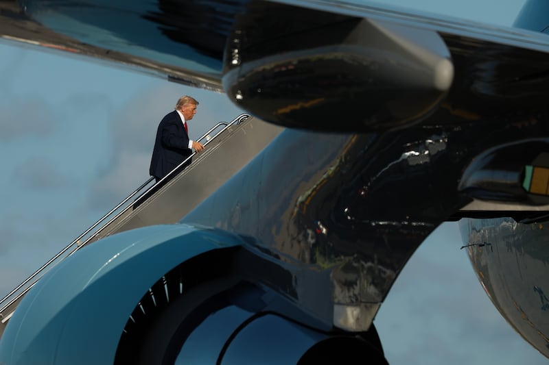 President Donald Trump boards Air Force One at Newark International Airport on July 13, 2025 in Newark, New Jersey.