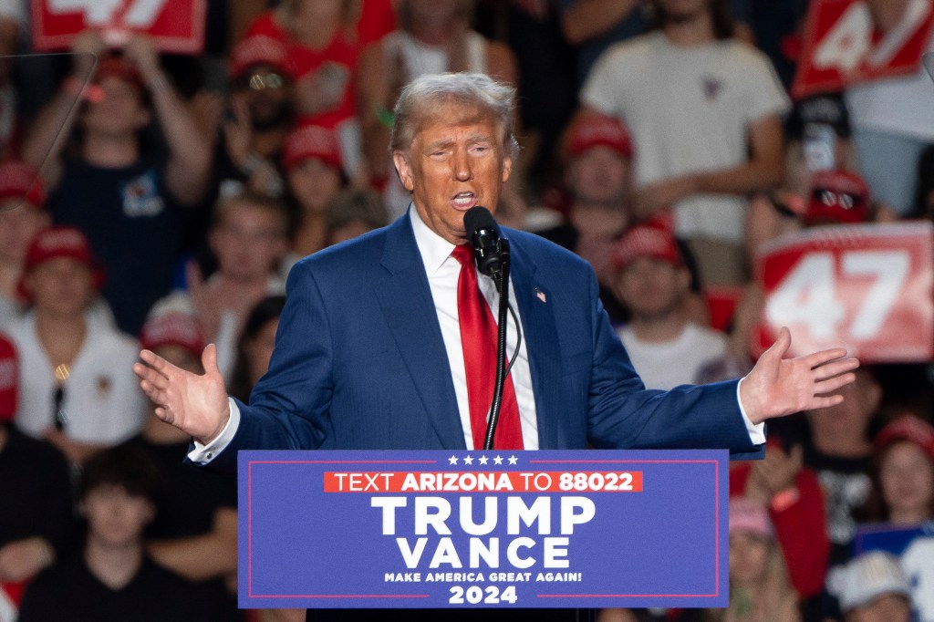 Donald Trump speaking at a campaign rally.