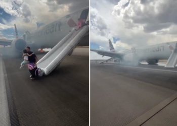 American Airlines flight engulfed in ‘a lot of smoke, fire,’ causing panicked passengers to flee via emergency slide, harrowing video shows