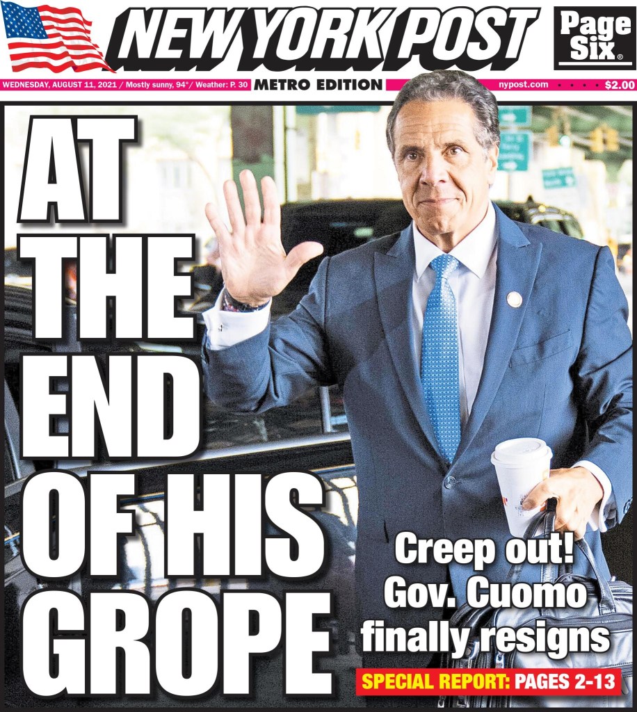 The New York Post front cover on August 11, 2021.