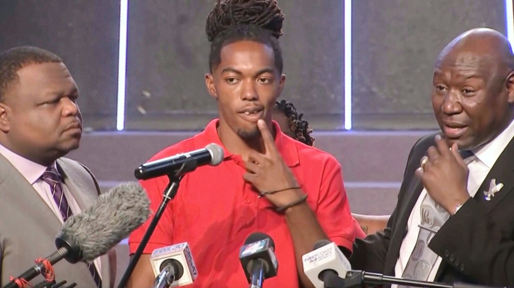 William McNeil Jr. attends a press conference with his attorney Ben Crump on July 23, 2025 in Jacksonville, Florida.