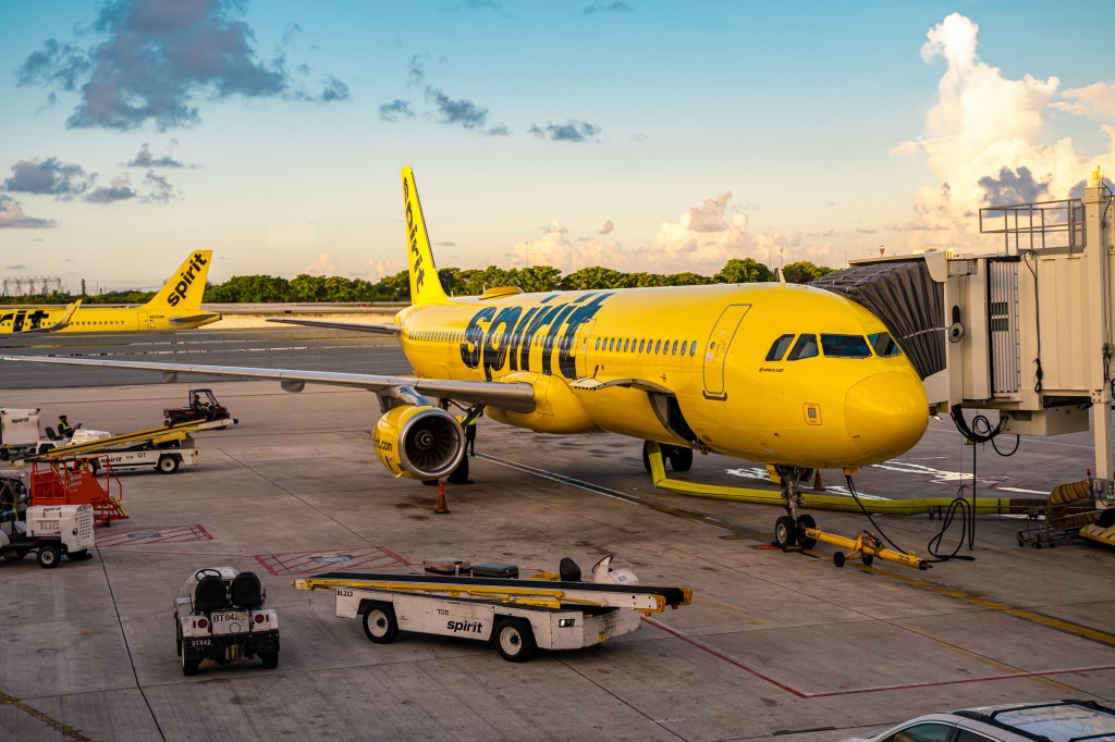 Spirit Airlines plane at the gate.