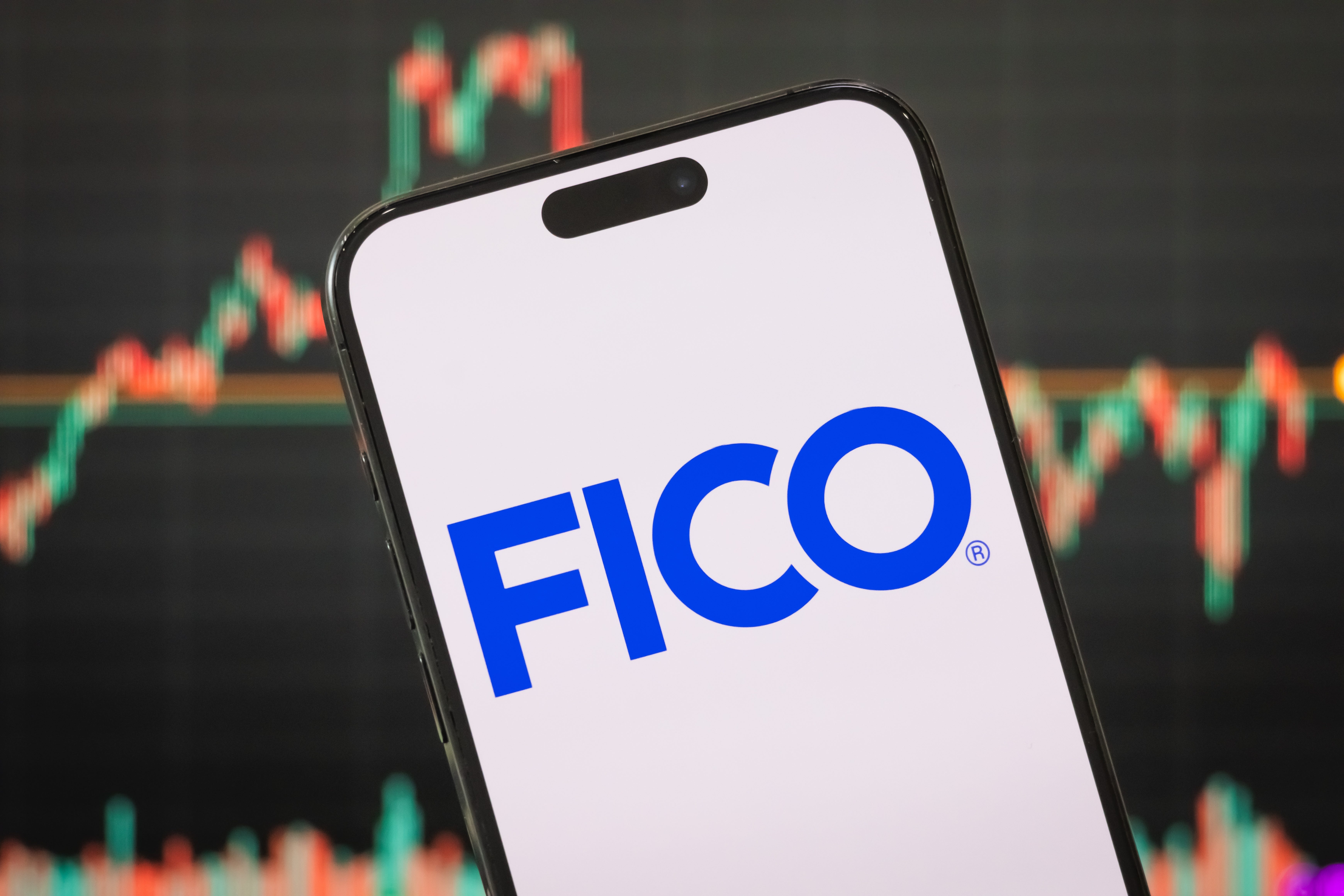 FICO logo on a smartphone screen.