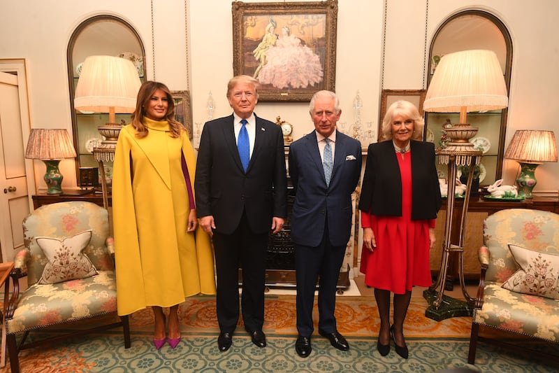 LONDON, ENGLAND - DECEMBER 03: Prince Charles, Prince of Wales and Camilla, Duchess of Cornwall meet US President Donald Trump and wife Melania at Clarence House on December 3, 2019 in London, England. France and the UK signed the Treaty of Dunkirk in 1947 in the aftermath of WW2 cementing a mutual alliance in the event of an attack by Germany or the Soviet Union. The Benelux countries joined the Treaty and in April 1949 expanded further to include North America and Canada followed by Portugal, Italy, Norway, Denmark and Iceland. This new military alliance became the North Atlantic Treaty Organisation (NATO). The organisation grew with Greece and Turkey becoming members and a re-armed West Germany was permitted in 1955. This encouraged the creation of the Soviet-led Warsaw Pact delineating the two sides of the Cold War. This year marks the 70th anniversary of NATO. (Photo by Victoria Jones - WPA Pool/Getty Images)