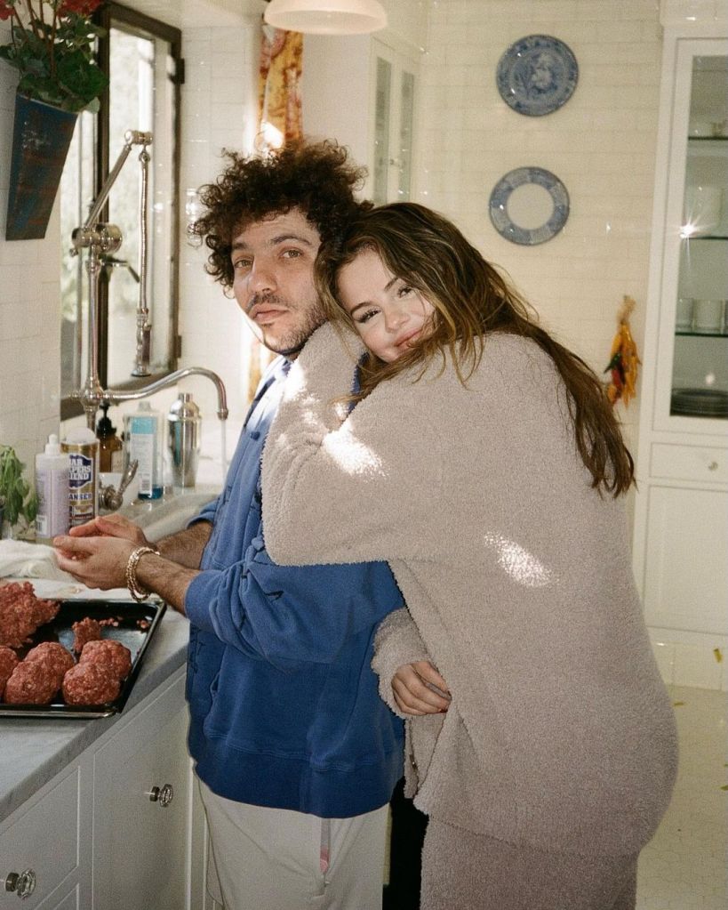 Selena Gomez cuddles up with her fiancé, Benny Blanco.