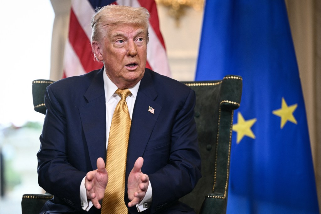 President Trump speaking at a meeting with EU representatives.