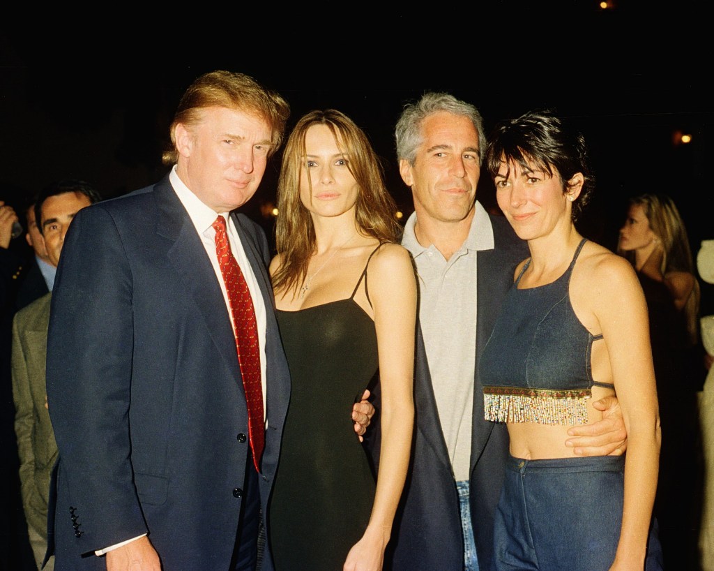 Photo of Donald Trump, Melania Knauss, Jeffrey Epstein, and Ghislaine Maxwell at Mar-a-Lago.