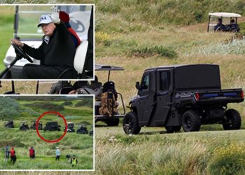 Heavily armored ‘Golf Force One’ debuts as it trails Trump on the Scottish links less than a year after assassination attempt
