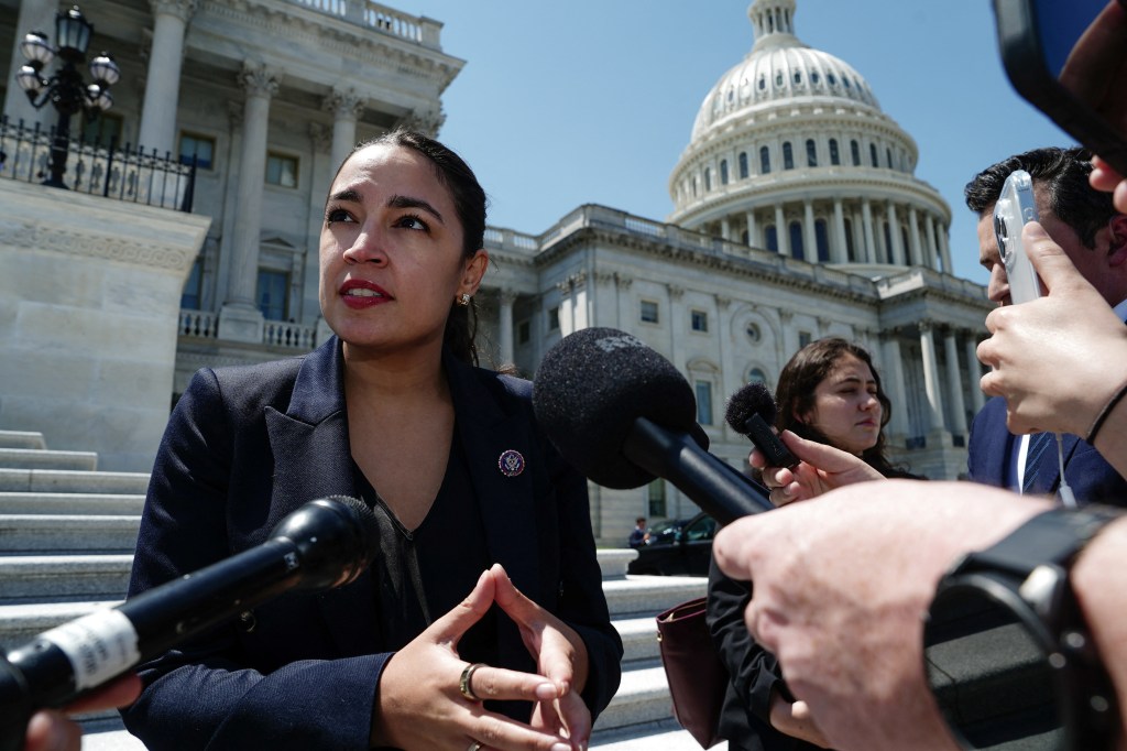 U.S. Representative Alexandria Ocasio-Cortez (D-NY) speaks to the media outside the U.S. Capitol 