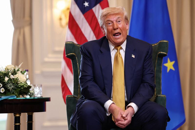 U.S. President Donald Trump meets with European Commission President Ursula von der Leyen (not pictured), in Turnberry, Scotland, Britain, July 27, 2025. REUTERS/Evelyn Hockstein