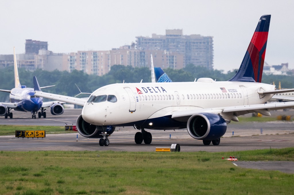 Delta Air Lines Airbus A220 taxiing.