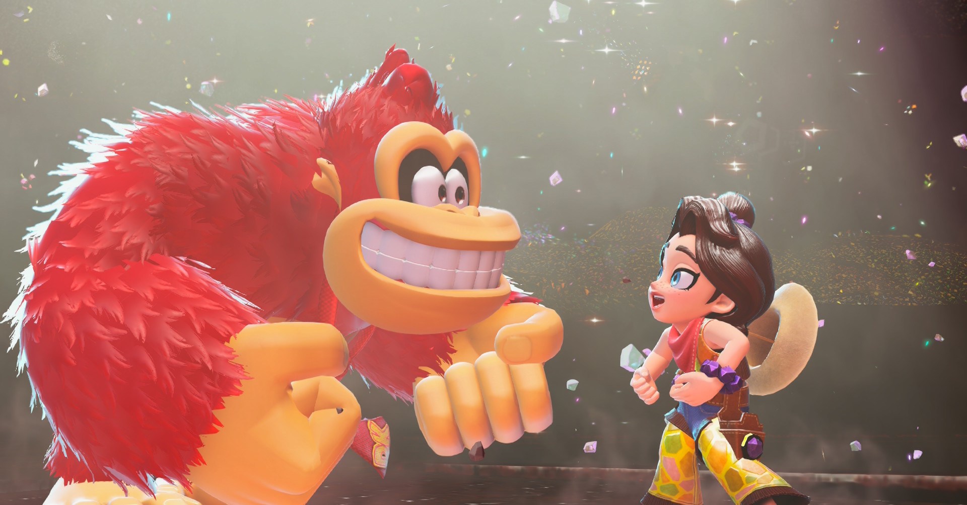 DK and Pauline dancing a gorilla dance in Donkey Kong Bananza