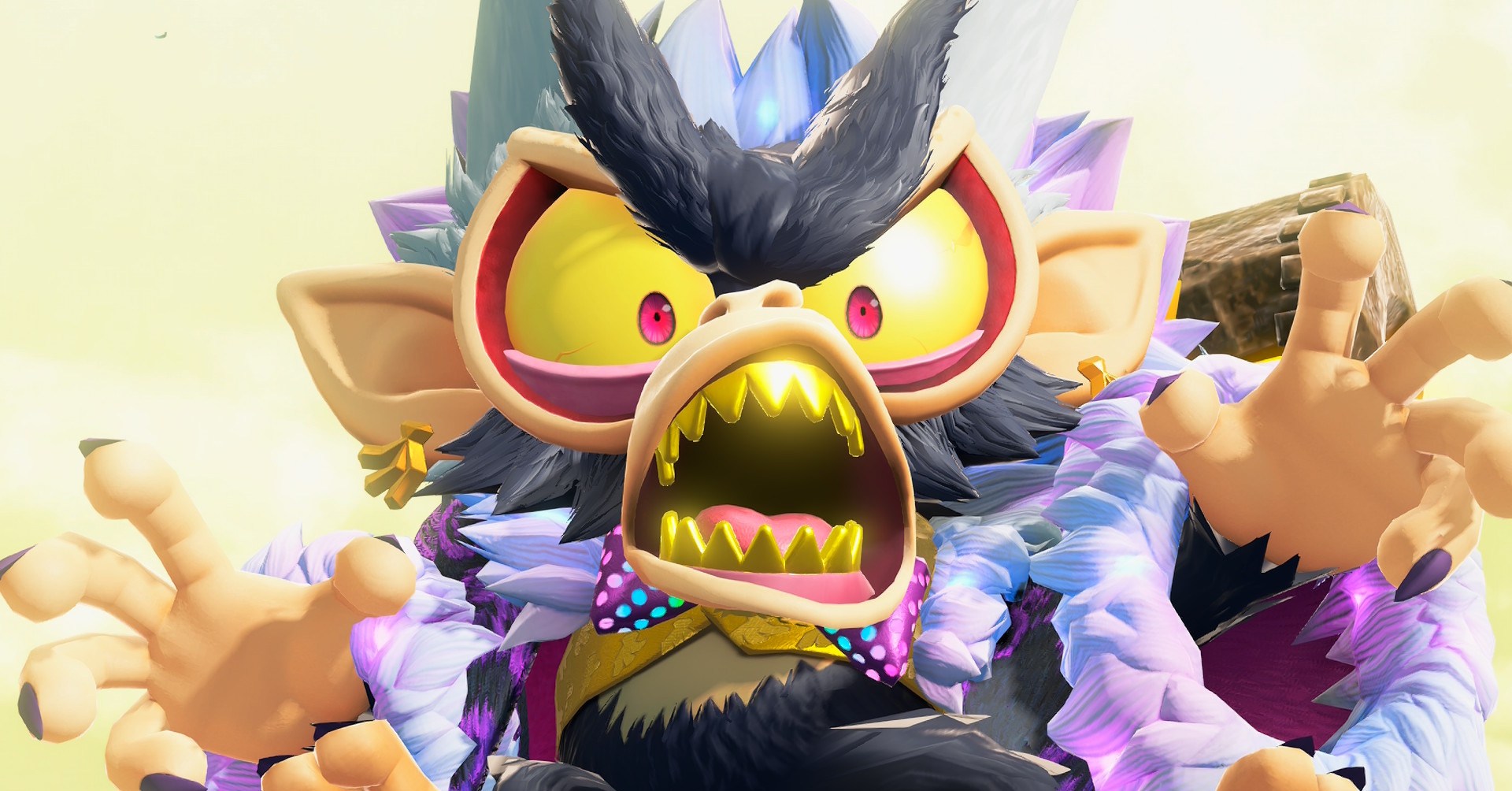 Void Kong from DK Bananza, eyes wide and mouth open in rage