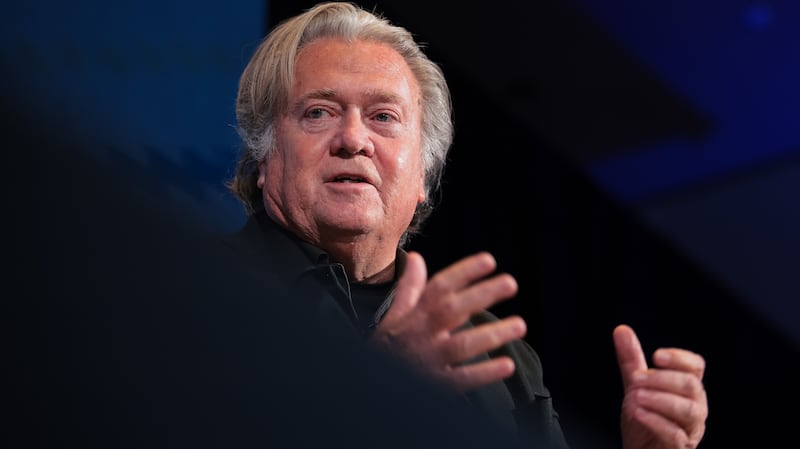 Steve Bannon, pictured April 23, was spotted visiting the White House on June 19 where he had lunch with Donald Trump as the president weighs U.S. military action against Iran.