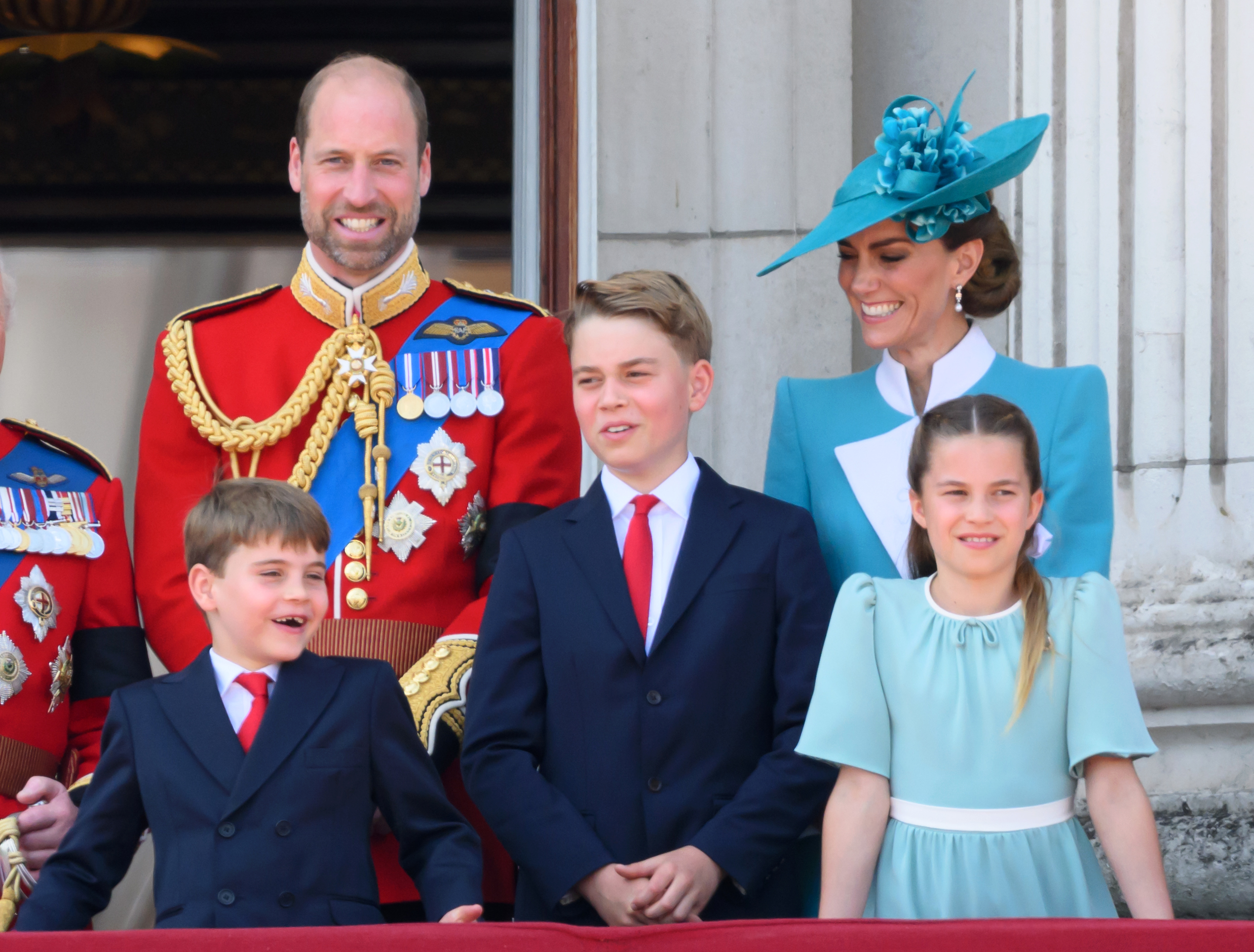 Prince William, Kate Middleton, Prince George, Princess Charlotte and Prince Louis at June 2025 Trooping the Colour
