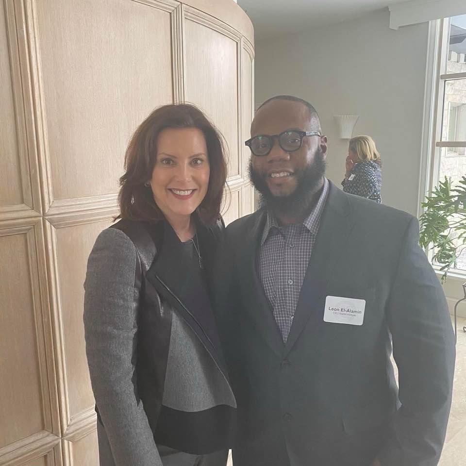 Photo of Michigan Governor Gretchen Whitmer with Leon El-Alamin, 1st Ward City Councilman.