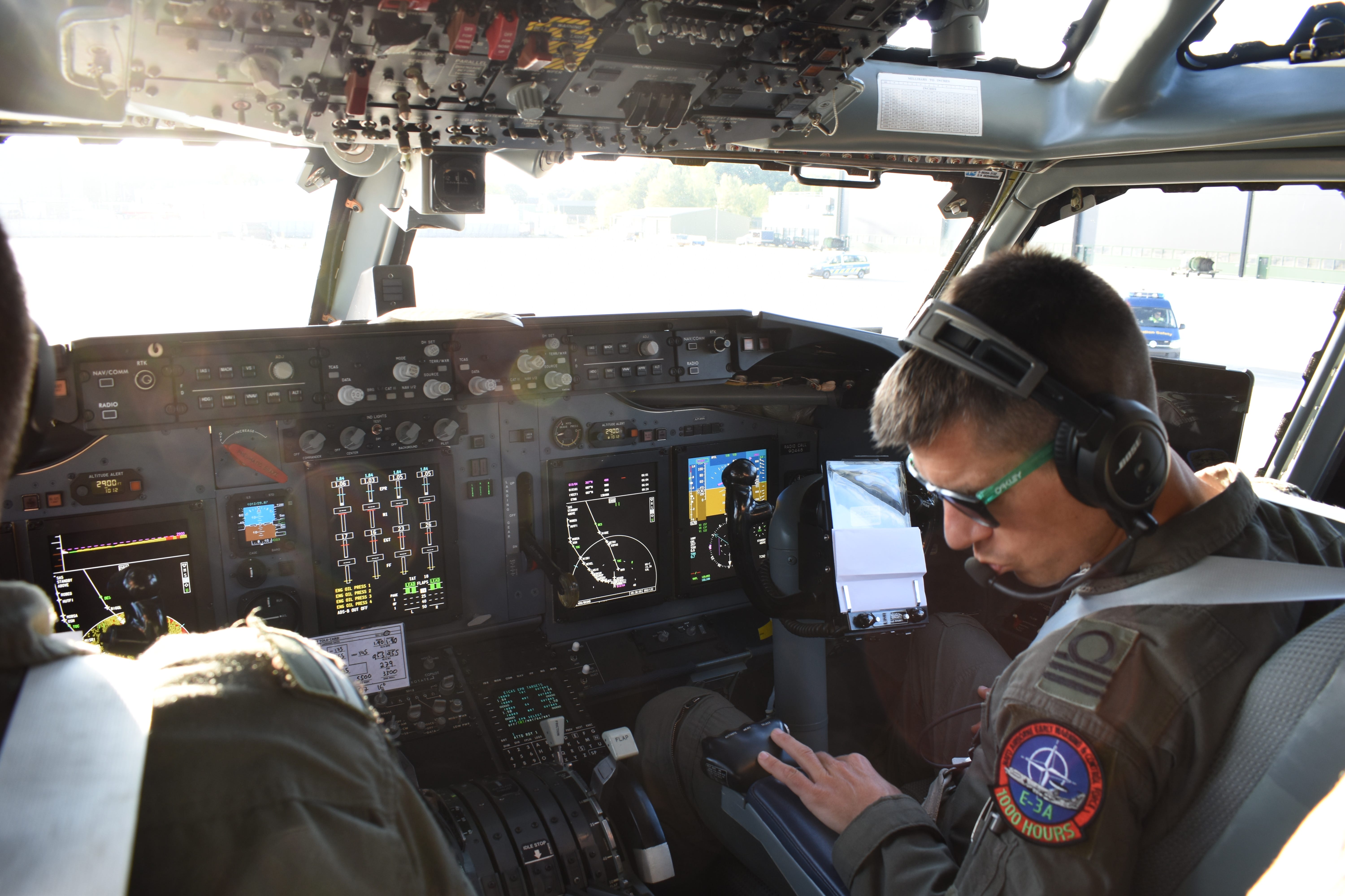 The cockpit of a NATO E-3 Sentry aircraft in July 2025.