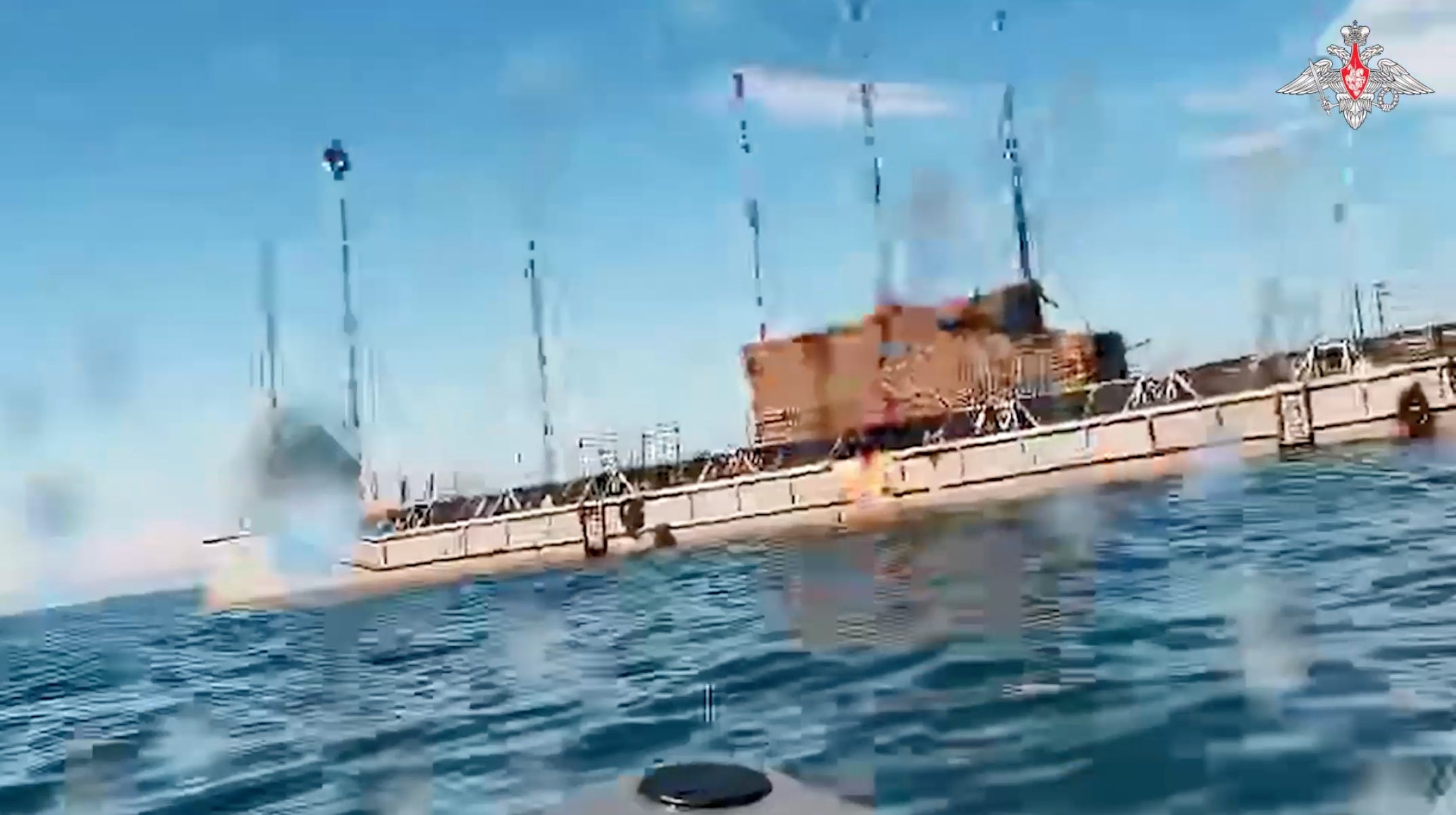 A Russian naval drone approaches a mock target during a series of exercises in July 2025.