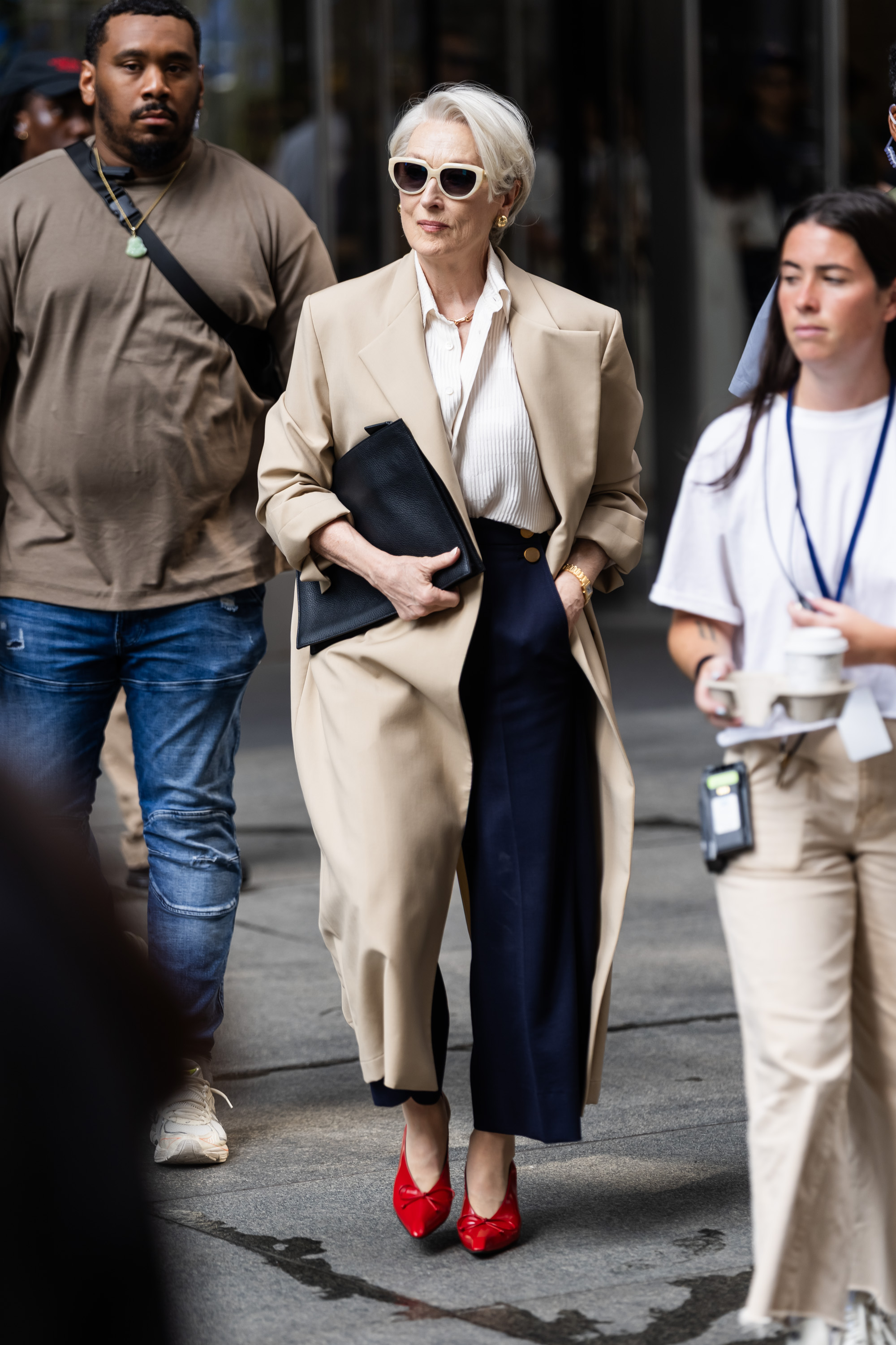 Meryl Streep is seen filming 'The Devil Wears Prada 2' in Midtown on July 25, 2025 in New York City.