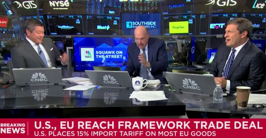 Jim Cramer and two other guests on MSNBC discussing a U.S.-EU trade deal.