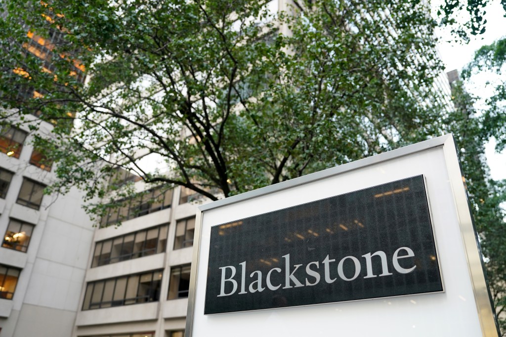 A general view of a Blackstone sign at 345 Park Avenue in New York, NY on July 11, 2024.